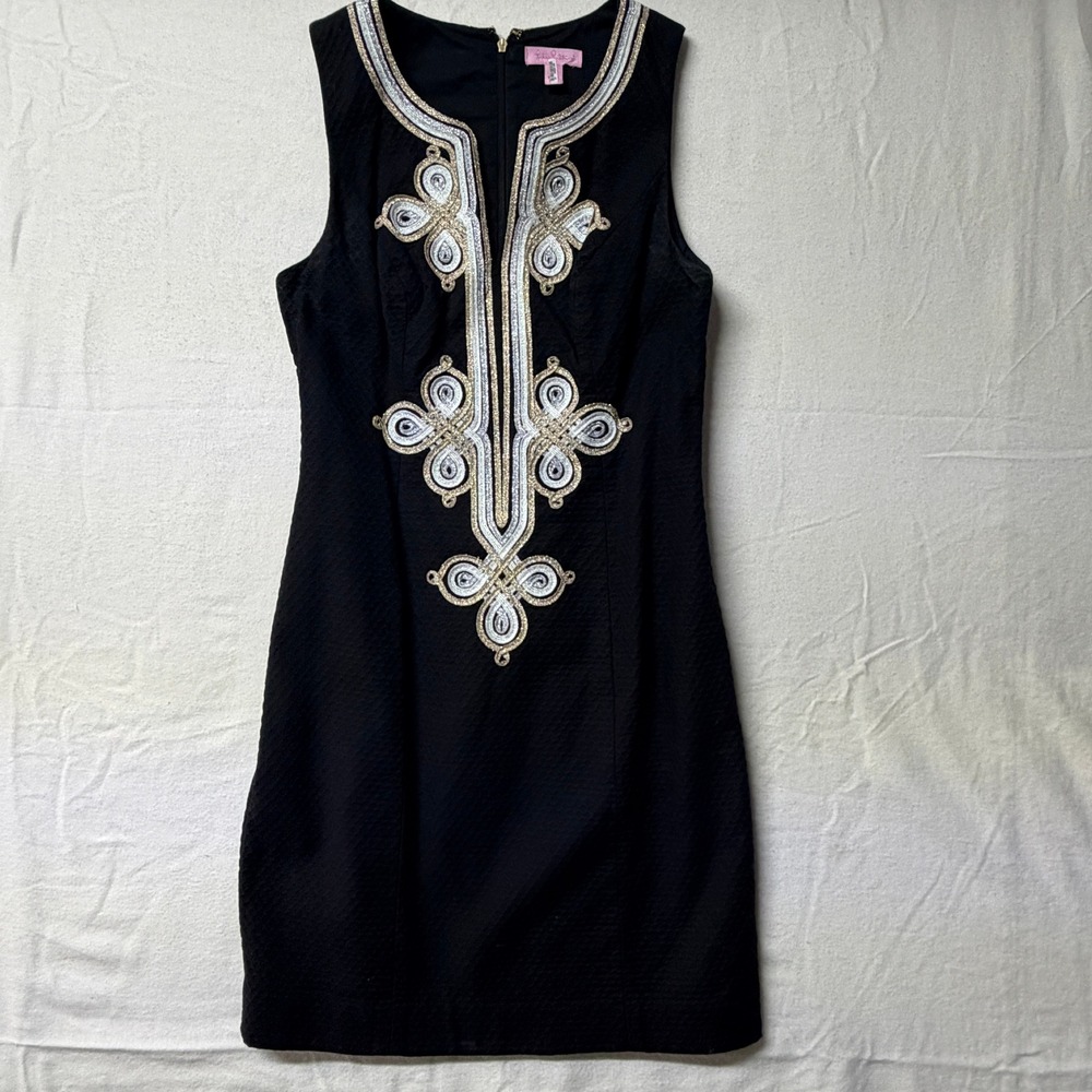 LILLY PULITZER Embroidered Metallic Trim Shift Dress 4